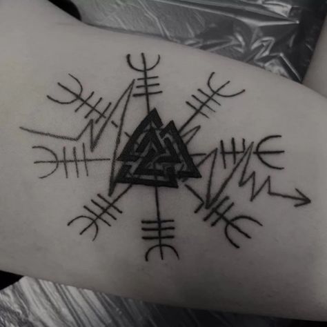 Tattoo In Color, Helm Of Awe Tattoo, The Helm Of Awe, Shield Tattoo, Norse Mythology Tattoo, Viking Tattoo Symbol, Rose Tattoo On Arm, Viking Symbol, Helm Of Awe