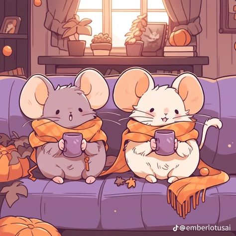 Soup Drawing Cute, Autumn Animals Drawing, Autom Aesthetic, Cozy Animals Illustration, Fall Cat Drawing, Autumn Drawing Aesthetic, Cute Autumn Drawings, Autumn Aesthetic Drawing, November Drawings