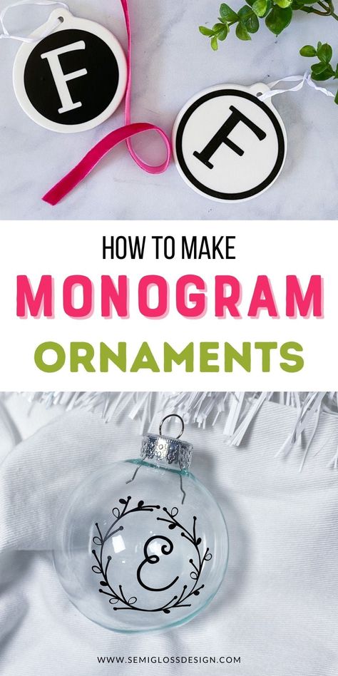 Decorate for Christmas with an easy DIY monogram ornament. Get easy tips for using vinyl to create your own ornaments. Great for gifts! Easy Christmas Ornaments To Make, Homemade Gift Ideas For Christmas, Easy Presents, Cheap Ornaments, Unique Craft Ideas, Monogram Ornaments, Vinyl On Glass, Christmas Ideas For The Home, Create Monogram