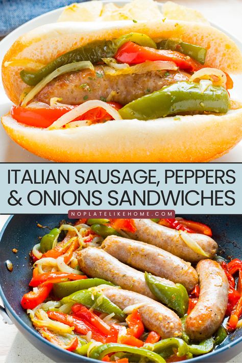 Italian Sausage Peppers and Onions Sandwiches are incredibly delicious and easy-to-make for a quick family dinner or lunch. It's an Italian-American classic the whole family will devour. Make it with sweet Italian sausage or hot sausage. Click on the link to get this super delicious recipe! Sausage And Pepper Sandwich, Italian Sausage Peppers And Onions, Sweet Italian Sausage Recipes, Sausage Sandwich Recipes, Amazing Sandwiches, Sausage And Peppers Sandwich, Italian Sausage Peppers, Onion Sandwich, Italian Sausage Sandwich