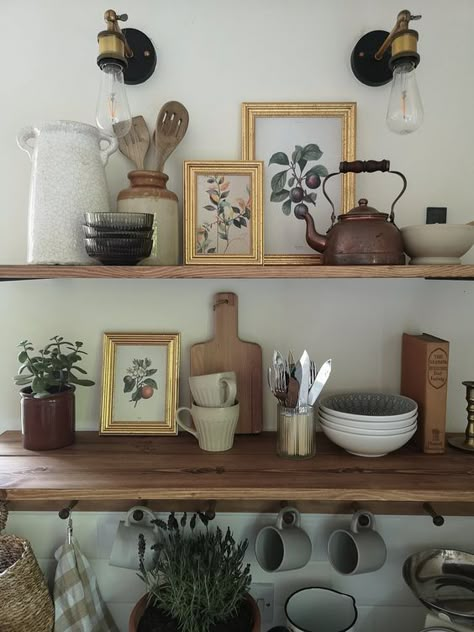 Kitchen Shelf Decorations, Shelf Decor Kitchen, Kitchen Shelf Styling, Kitchen Floating Shelves, Scandinavian Farmhouse, Style Shelf, Kitchen Shelf Decor, Wall Shelf Decor, Kitchen Shelf