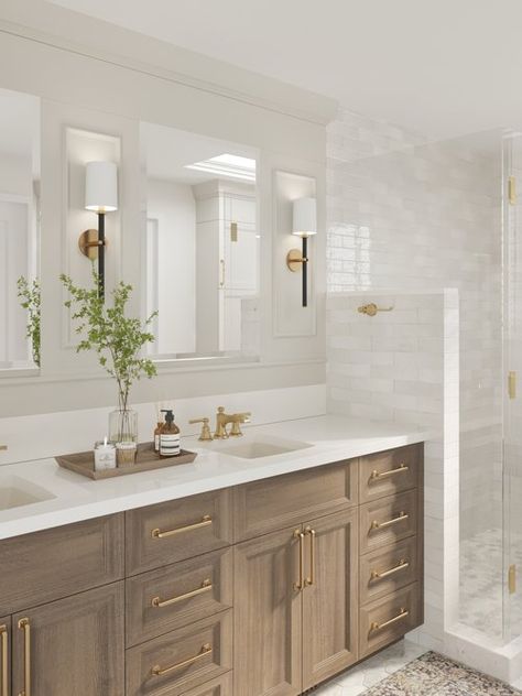 Lone Tree Primary Bathroom — Signature Designs Classic Bathroom Remodel, Big Bathroom Decor, Neutral Bathroom Colors, Small Half Bathroom, Master Bath Design, White Bathroom Cabinets, Timeless Bathroom, Bathroom Color Schemes, Primary Bathroom