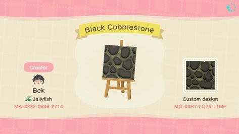 Black Cobblestone Path Set - Animal Crossing Pattern Gallery & Custom Designs Custom Designs Acnh, Black Cobblestone, Acnh Custom Designs, Animal Crossing Leaf, Cobblestone Path, Motif Acnl, Island Theme, Stone Path, New Animal Crossing