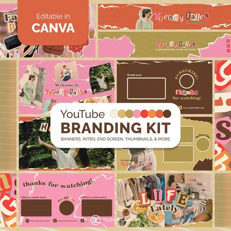 YouTube branding kit with fashion magazine cutouts. Includes banners, thumbnails, and logo. Perfect for creators of all levels. #youtubebranding #youtubecreator #youtubethumbnails . #Youtube_Overlay #Yt_Banner #Youtube_Branding_Kit #Fresh_Branding Youtube Overlay, Yt Banner, Cutout Letters, Youtube Branding Kit, Fresh Branding, Aesthetic Influencer, Miniature Youtube, Youtube Background, Youtube Branding