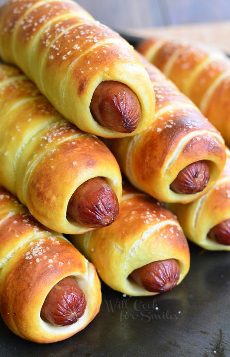 Homemade Dijon Pretzel Wrapped Hot Dogs with Maple Dijon Dipping Sauce! Recipes With Hot Dogs, Pretzel Dogs Recipe, Easy Graduation Party Food, Pretzel Dogs, Wrapped Hot Dogs, Hot Dogs Recipes, Graduation Party Foods, Homemade Pretzels, Dipping Sauces Recipes