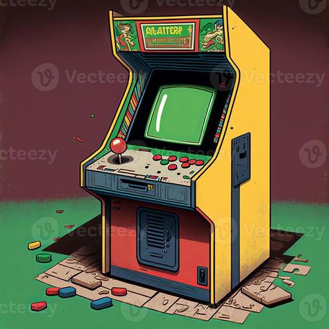 Arcade Game Illustration, Arcade Machine Drawing, Arcade Machine Illustration, Arcade Reference, Machine Illustration, Retro Arcade Machine, English Project, English Projects, Props Concept