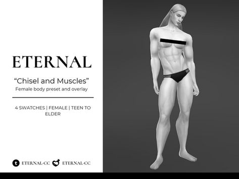 Chisel and Muscles. Female body preset and overlay [Eternal] Sims 4 Cc Muscle Overlay, Sims 4 Muscle Overlay, Sims 4 Muscle, Sims 4 Female Body Preset, Body Presets Sims 4, Muscles Female, Female Muscles, Buff Women, Sims 4 Body Mods