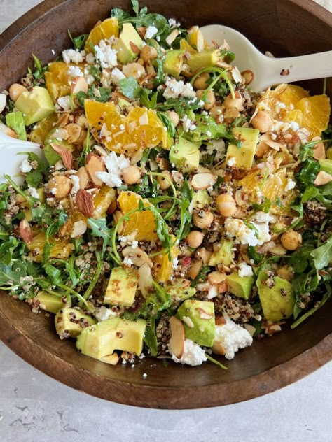 Arugula Citrus Salad - Something Nutritious Entree Salads, Chickpeas Quinoa, Eat More Veggies, Citrus Vinaigrette, More Veggies, Vegetarian Foods, Citrus Salad, Fresh Orange, Toasted Almonds