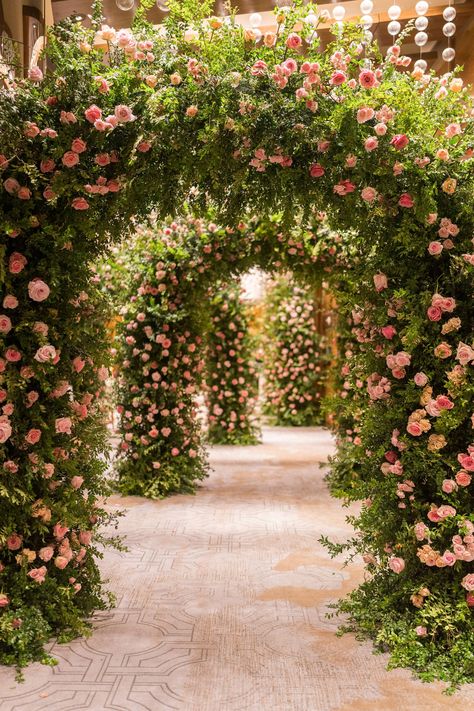 PINK AND PEACH LUXE WEDDING AT WALDORF ASTORIA LAS VEGAS — Las Vegas Wedding Planner Andrea Eppolito Floral Ceiling Installation, Custom Dance Floor, Peach Color Palette, Hotel Flower Arrangements, Pastel Wedding Decorations, Wedding Ceremony Decorations Indoor, Pink Wedding Receptions, Wedding Church Decor, Wedding Las Vegas