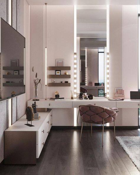 Wall Dressing Table, L Shaped Vanity, Modern Dressing Table Designs, Dressing Unit, Dressing Table Design, Tv Unit Design, Media Wall, Vanity Storage, Closet Bedroom