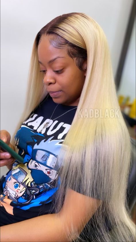 Black girls blonde hair Toned 613 Wig With Brown Roots, Brown Roots And Blonde Hair, Brown Roots Blonde Hair Black Women, Brown Roots Blonde Hair Wig, Colored Hair Styles, Blonde Wig With Brown Roots, Blonde Hair Brown Roots, Brown Roots Blonde Hair, Blonde Hair With Brown Roots