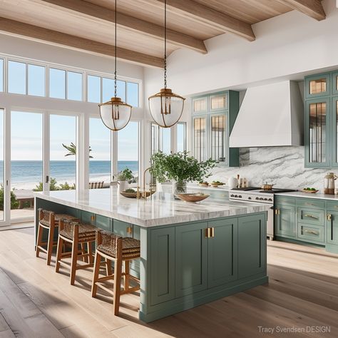 Green Kitchen Cabinet, Light Green Kitchen, Country Kitchen Lighting, Green Kitchen Island, Kitchen Cabinet Ideas, Forest Dark, Farmhouse Kitchen Lighting, Green Kitchen Cabinets, Beach House Kitchens