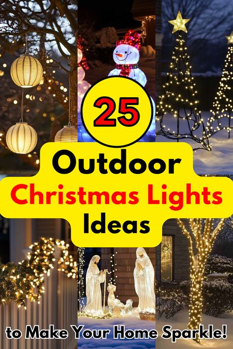 Looking for unique ways to decorate your home this holiday season? Check out these Outdoor Christmas Lights Ideas that will bring warmth, joy, and sparkle to your yard and make it stand out in your neighborhood. #ChristmasLights #OutdoorDecor #HolidayIdeas #FestiveLighting #ChristmasDecorations Christmas Lights Outside House Ideas Diy, Simple Outdoor Lights Christmas, Cool Christmas Lights Outside, C9 Christmas Lights Ideas, Outdoor Christmas Decor Inspiration, Outdoor Christmas Lights House, Christmas Outside Lights Ideas, Christmas Lights Yard Ideas, All White Christmas Lights Outside