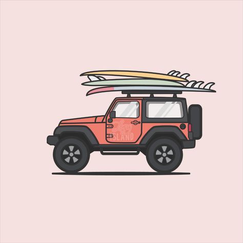 An ode to the abundance of Jeep's on Long Island and the adventures they take us on. Jeep Art Painting, Jeep Illustration Art, Small Jeep Tattoo, Jeep Painting Canvas, Cartoon Jeep Drawing, Jeep Wrangler Drawing, Jeep Doodle, Jeep Painting, Jeep Graphics