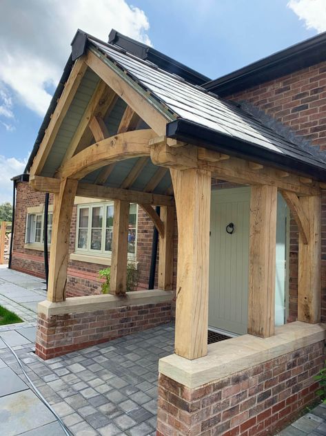 Bespoke Oak Porches | Greenwood Oak, Cheshire Oak Frame Porch Entrance, Enclosed Oak Porch, Wooden Porches Ideas, Wooden Porch Ideas Entrance, Front Porch Canopy Ideas, Internal Porch Ideas, Bungalow Porch Ideas Uk, Oak Porch Ideas Entrance, Oak Porch Ideas