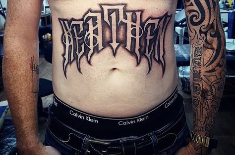 HEATHEN Tattoo Heathen Tattoo, Chest Tattoo Writing, Tattoos Writing, Tattoo Writing Fonts, Tattoo Writing, Male Body Art, Tattoo Chest, Skull Sleeve Tattoos, Skull Sleeve