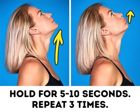 8 Effective Exercises to Slim Down Your Face / Bright Side Slim Down Your Face, Morning Workout Routine, Face Tone, Chin Exercises, Double Menton, Face Yoga Exercises, Neck Exercises, Slimmer Face, Effective Exercises