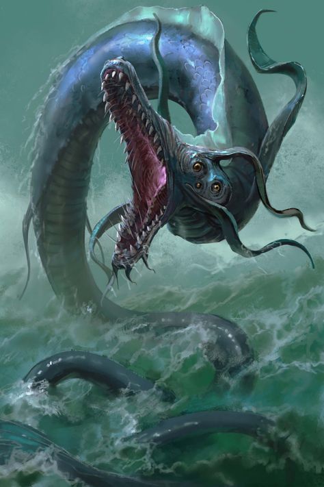 Scary Sea Creatures, Sea Monster Art, Giant Squid, Dragon Artwork Fantasy, Beast Creature, Sea Serpent, Cool Monsters, Paintings And Drawings, Kaiju Monsters