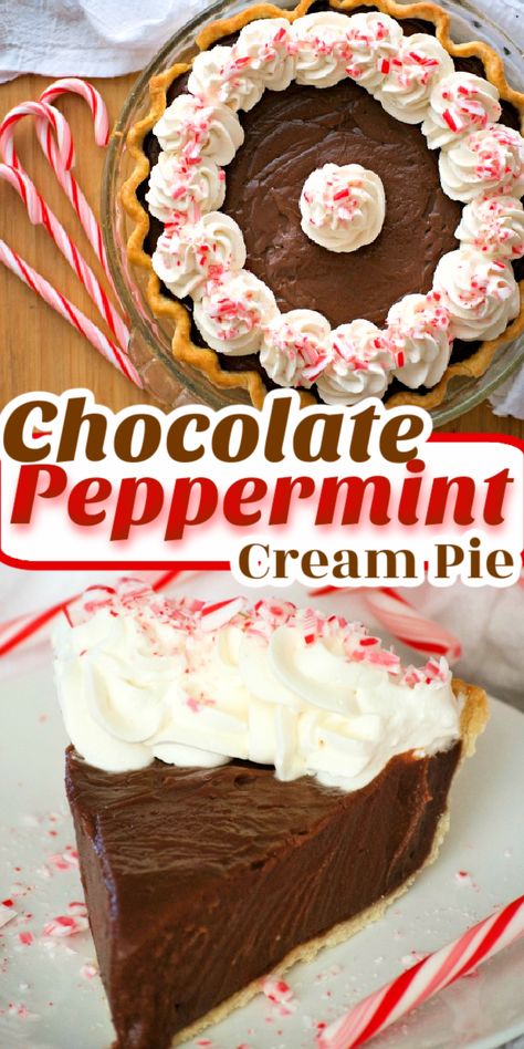 Peppermint Cream Pie, Xmas Recipes, Favorite Pie Recipes, Peppermint Extract, Peppermint Cream, Chocolate Cream Pie, Big Crowd, Cream Pie Recipes, Minty Fresh