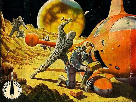 Space Assault! Remember to stay alert even in space. Art Spatial, Science Fiction Artwork, 70s Sci Fi Art, Arte Peculiar, Sf Art, Science Fiction Illustration, New Retro Wave, Classic Sci Fi, Science Fiction Novels