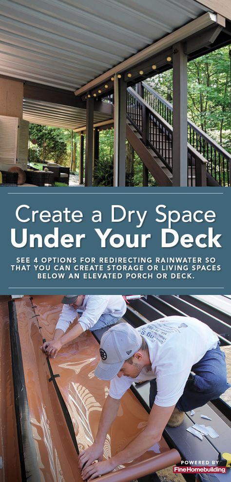 Under Deck Drainage System Diy, Upper Deck And Lower Patio Ideas, Deck Plans Elevated, Waterproofing Under Deck, Underside Of Deck Ideas, Double Deck Ideas, Elevated Deck Ideas, Elevated Porch, Underdeck Ceiling