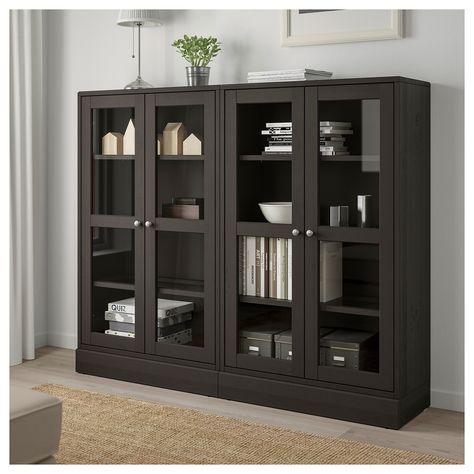 IKEA - HAVSTA Storage combination w/glass doors dark brown Havsta Storage Combination, Living Room Storage Cabinet, Decoration Vitrine, Storage Furniture Living Room, Tempered Glass Shelves, Glass Cabinet Doors, Ikea Family, Living Room Cabinets, Scandinavian Furniture