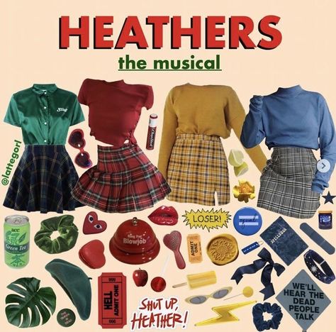 Heather Halloween Costume, Heathers The Musical Outfits, Heathers Costume Ideas, Heathers Halloween Costume Group, Halloween Costumes Heathers, The Heathers Costume, Heathers Outfit Inspiration, Musical Inspired Outfits Broadway, Musical Theatre Aesthetic Outfits