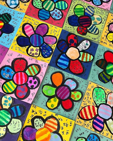 Lauralee Chambers🌀 | A 3rd grade class of @romerobritto spring flowers is complete! Can’t wait to hang a huge wall of all the classes together after break!! We… | Instagram Flower Art Elementary, Spring Art Lessons Elementary, Romero Britto Art Lesson, Spring Art Craft, Springtime Art, Britto Art, Spark Art, Spring Flower Art, Spring Art Projects