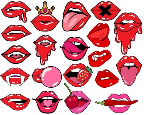 Kiss Svg, Kiss Design, Lips Illustration, Pop Art Lips, Lips Art Print, Lips Svg, Dripping Lips, 타이포그래피 포스터 디자인, Simple Health