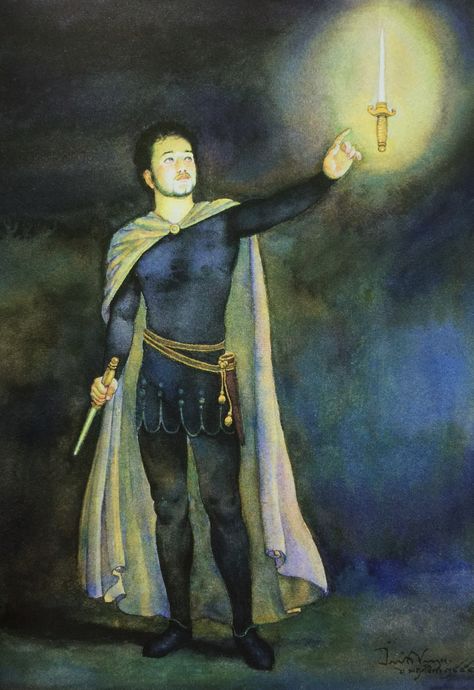 "Macbeth's vision of a bloody dagger" from William Shakespeare's "Macbeth" translated into Thai by Noppamas Waewhong. Watercolor on paper, 2011, by Chakrabhand Posayakrit, a Thai national artist Macbeth Painting, Banquo Macbeth, Shakespeare Illustrations, Chakrabhand Posayakrit, Macbeth Project, Macbeth Characters, Ross Draws, Literature Project, Class Board