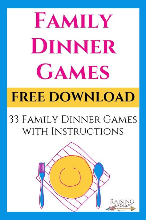 Family dinner games build fun memories! This huge list of activities is perfect for multiple ages to play together at home or in restaurants! #raisingarrows #familymeals #games Dinner Table Games, Family Games To Play, Dinner Party Games, Dinner Games, Games Family, Recipes Family, Abc Games, Fun Memories, Family Fun Night