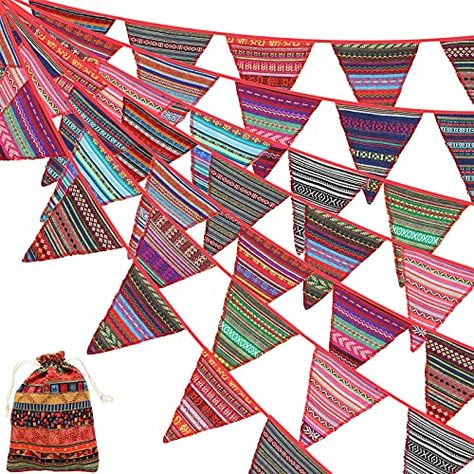 Tatuo 49.2 Feet Floral Pennant Banner 45 Pieces Bohemian Fabric Triangle Flag 14 Patterns Vintage Bunting Banner Garl... Birthday Home Party, Triangle Flag, Vintage Bunting, Bag For Wedding, Triangle Banner, Bohemian Fabric, Fabric Hanging, Banner Garland, Pennant Banner