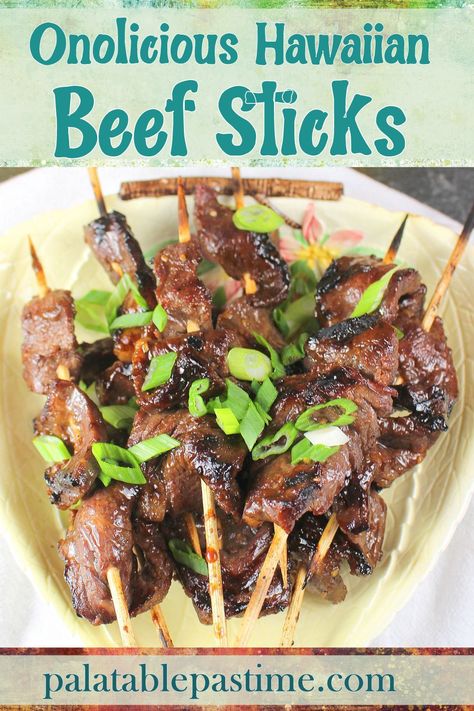 Hawaiian Beef Sticks Hawaiian Beef Kabobs, Ono Hawaiian Bbq Beef Recipe, Hawaiian Beef Recipes, Hawaiian Bbq Beef Recipe, Beef Kebab Recipes, Beef Sticks Recipe, Hawaiian Beef, Homemade Takeout, Bbq Kabobs