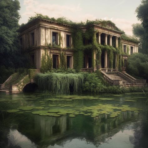 Forest Mansion Interior, Ivy Covered Mansion, Forest Mansion Exterior, Ethereal House Exterior, Dark Academia House Exterior, Fantasy Mansion, Neoclassical Mansion, Hampton Mansion, Mansion Architecture