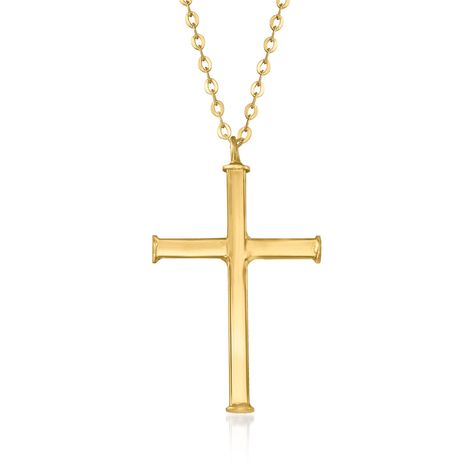 Ross-Simons - Italian 14kt Yellow Gold Cross Necklace. 18". Show your faith in elegant style. A simple cross shines in polished 14kt yellow gold and suspends from a classic cable chain. Made in Italy. Would make a thoughtful gift for a religious milestone. Springring clasp, 14kt yellow gold cross necklace. Yellow Gold Cross Necklace, Simple Cross, Detailed Necklace, Gold Cross Necklace, Yellow Gold Jewelry, Natural Gold, Gold Cross, Fine Jewellery Necklace, Chains Jewelry