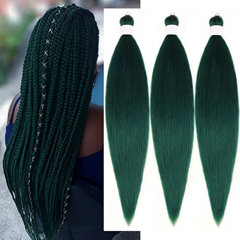 Green Braiding Hair, Green Hair Color Ideas, Fake Hair Braids, Green Hair Color, Rasta Hair, Ombre Box Braids, Emerald Green Hair, Braiding Hair Colors, Dark Green Hair