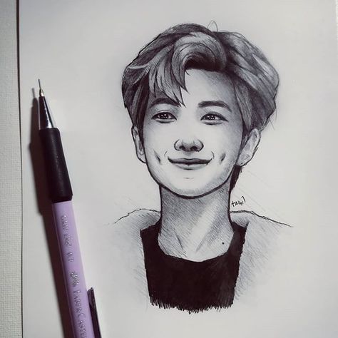 Dimples Drawing, Namjoon Sketch, Fanart Kpop, Pen Sketch, Fanart Bts, Rm Bts, Bts Drawings, Kpop Fanart, Art Sketch