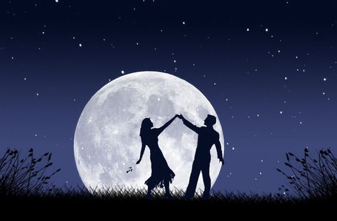 Image Source The crescent moon tonight Shall we dance? Under starry night skies, under twin rainbows In the fire and snow, in the four seasons And I shall always thank you for all dances we have Th... Couple Painting, Dancing In The Moonlight, Shall We Dance, Under The Moon, Starry Night Sky, Moon Lovers, Beautiful Moon, Dance Art, Anime Couples Drawings