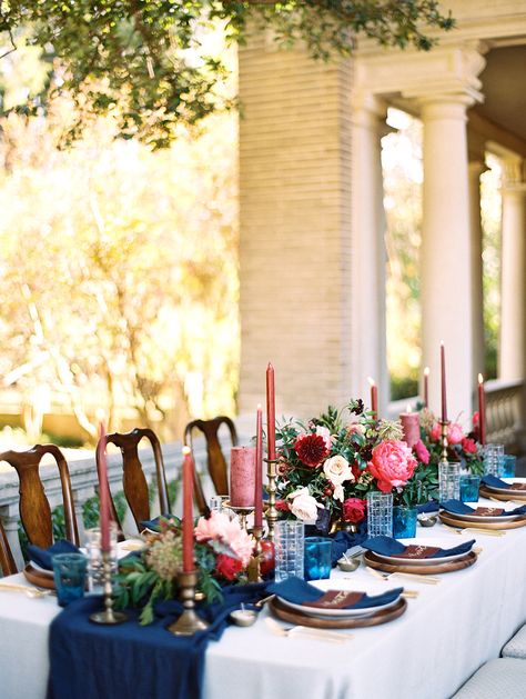 Vibrant Navy Navy Blue Wedding Color Schemes, Farmhouse Wedding Table, Red Wedding Centerpieces, Wedding Color Schemes Blue, Table Rose, Fall Wedding Color Palette, Happy Bride, Jewel Tone Wedding, Wedding Colors Blue