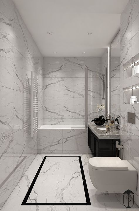 UI004 on Behance White Marble Bathrooms, Bathroom Tub Shower, Bilik Air, Washroom Design, Bathroom Design Decor, Toilet Design, Bathroom Remodel Shower, Trendy Bathroom, Bathroom Design Luxury