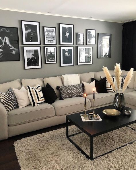 Black And Cream Living Room, Beige And Grey Living Room, Black Living Room Decor, White Living Room Decor, Cozy Living Room Design, Black And White Living Room, Living Room Decor Gray, Beige Living Rooms, Gold Living Room