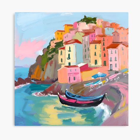 Get my art printed on awesome products. Support me at Redbubble #RBandME: https://www.redbubble.com/i/canvas-print/Manarola-Cinque-Terre-Liguria-Italy-Mediterranean-Oil-Paint-by-SeaStarAlex/164656404.5Y5V7?asc=u Sicily Painting, Sicily Art Painting, Capri Italy Painting, Cinque Terre Painting, Cinque Terre Art Print, Liguria Italy, Canvas Painting, Italy, Oil Painting