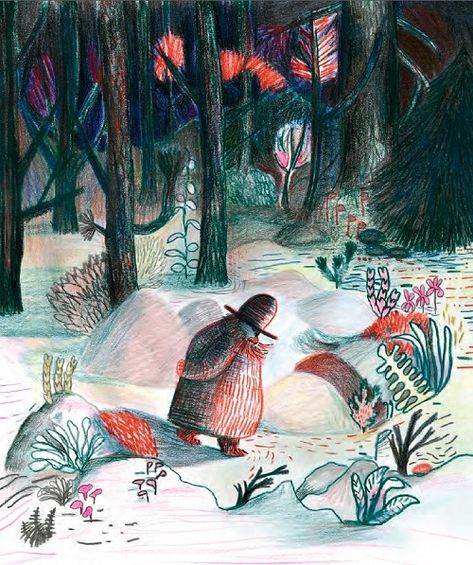 Stories of the Night, written and illustrated by Kitty Crowther  translated into English by Julia Marshall  originally published in Sweden in 2017; English edition by Gecko Press, 2018 Kitty Crowther, Carson Ellis, Monochromatic Art, Sonia Delaunay, Storybook Art, Illustration Techniques, Contemporary Illustration, Art And Illustration, Childrens Illustrations