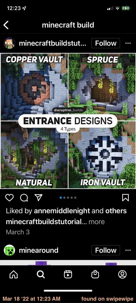 Minecraft Vault Ideas, Entrance Ideas Minecraft, Minecraft Castle Entrance, Minecraft Vault, Minecraft Castle Designs, Minecraft Modern City, Minecraft Modern, Minecraft Castle, Minecraft Inspo