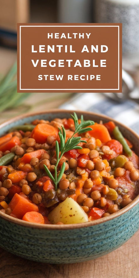 This Healthy Lentil and Vegetable Stew is a hearty, flavorful meal full of nutritious ingredients! Packed with protein-rich lentils and vibrant vegetables, it's a perfect comfort food that’s both healthy and filling. Lentil And Vegetable Stew, Vegetarian Lentil Stew, Hearty Lentil Stew, Lentil Stir Fry, Beef And Lentil Stew, Squash And Lentils, Healthy Lentil Recipes, Veggie Stew Recipes, Lentil Stew Recipes