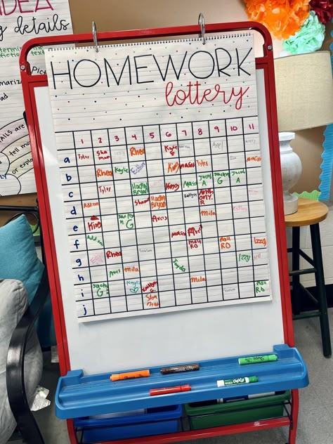 Homework Lottery — H & Em Resources Homework Display In Classroom, Homework Turn In System, Homework Board Classroom, Year 6 Classroom Displays, Teacher Organization Ideas, Homework Board, Homework Chart, Teacher Data, Homework Ideas