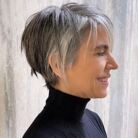 Over 50 Short Salt-and-Pepper Haircut Short Choppy Haircuts, Choppy Haircuts, Bob Hairstyles For Thick, Natural Gray Hair, Short Grey Hair, Haircut For Older Women, Grey Hair Color, Hairstyles Over 50, Women Over 50