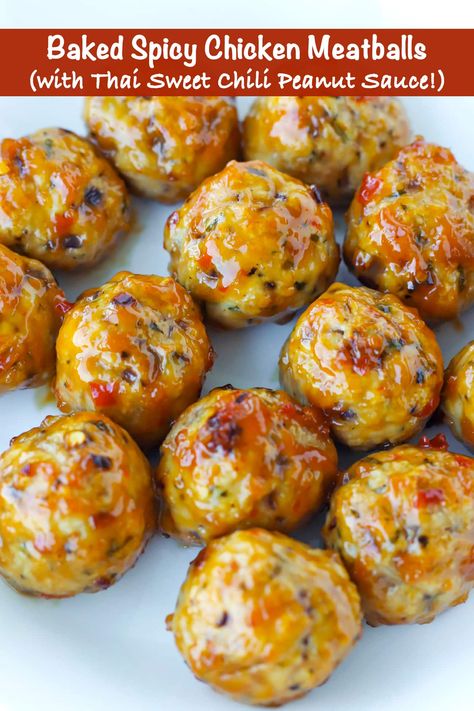 Spicy Chicken Balls, Spicy Chicken Meatballs, Peanut Sauce Chicken, Spicy Baked Chicken, Spicy Meatballs, Chicken Balls, Chicken Meatball Recipes, Sauce Chicken, Spicy Thai