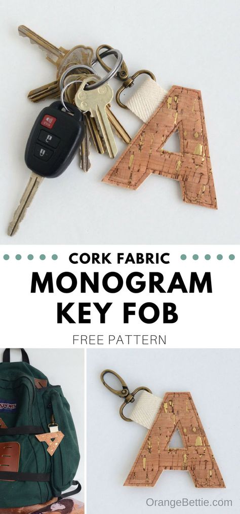 Cork Monogram Key Fob - Tutorial Fabric Lanyard, Sewing Tutorials Free, Cork Fabric, Fabric Sewing, Sewing Projects For Beginners, Easy Sewing Projects, Sewing Project, Sewing For Beginners, Sewing Basics