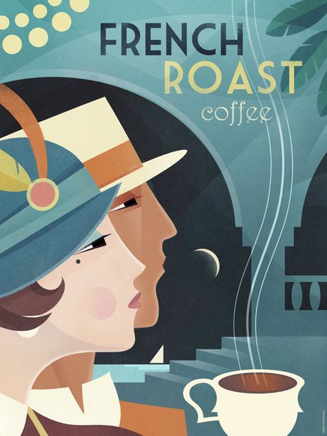 Martin Wickstrom on Behance Art Deco Vintage Posters, Vintage Travel Posters Art Deco, Vintage Cafe Design, Society Art, Bar Deco, Art Deco Wall Art, Art Deco Coffee, Poster Graphics, French Wall Art